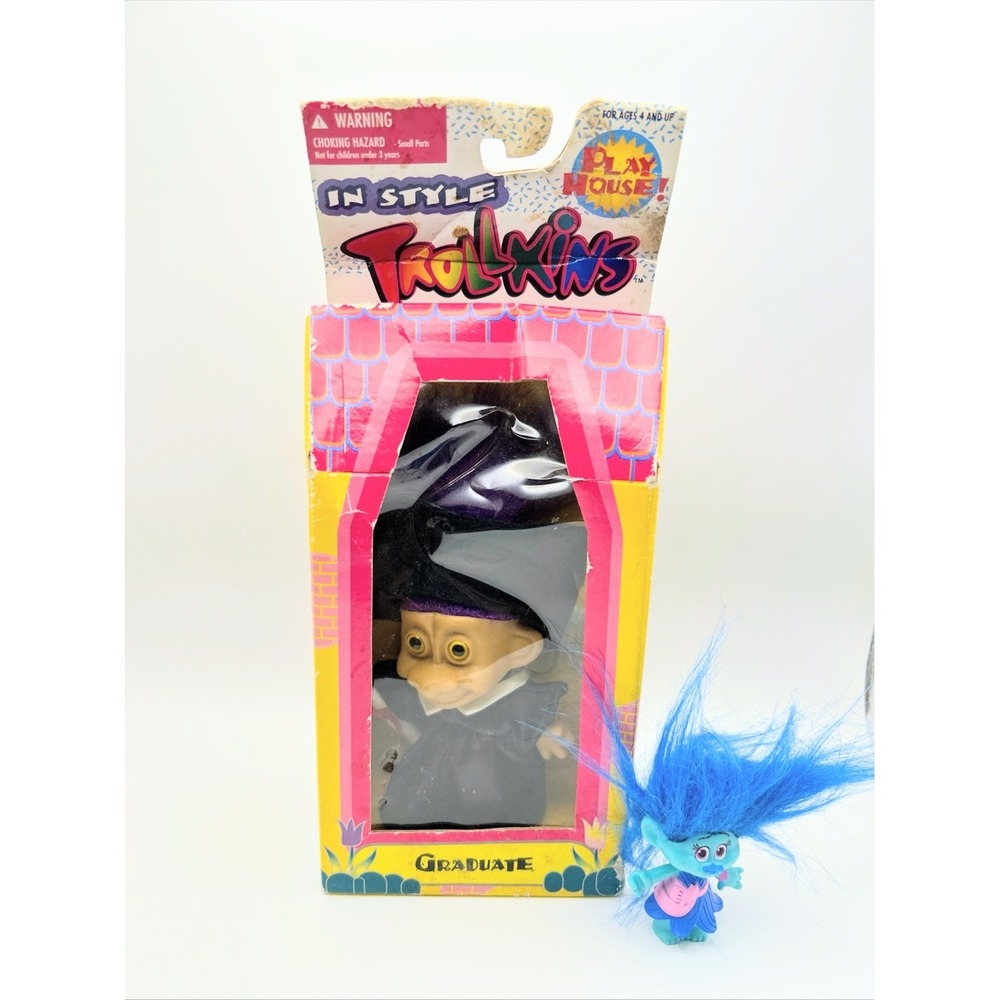 Vintage Trollkins Graduate Play House Toymakers‎ #1750 & Blue Troll Doll READ: